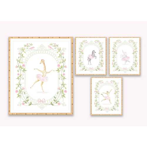 Set of 4 Art Prints Ballet Safari Animals, Grandmillennial  Girl Nursery Decor