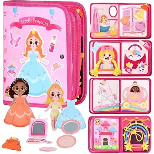 Busy Book for Toddlers 1-3, Montessori Princess Book with Various Activities for Girls, Educational Felt Quiet Learning Activity Books for Toddlers 1-3