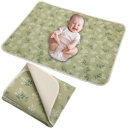 Baby Diaper Changing Pad, 19.7"x25.6" Waterproof Changing Pad Liners with 100% Muslin Cotton Front Top and Leather Back, Soft and Absorbent Portable Changing Mat for Travel, Changing Station