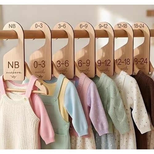Beautiful Baby Closet Dividers for Clothes Organizer - Wooden Double-Sided Gender Neutral Size Dividers from Newborn to 24M for Nursery Decor & Organization Baby Party Gift Set