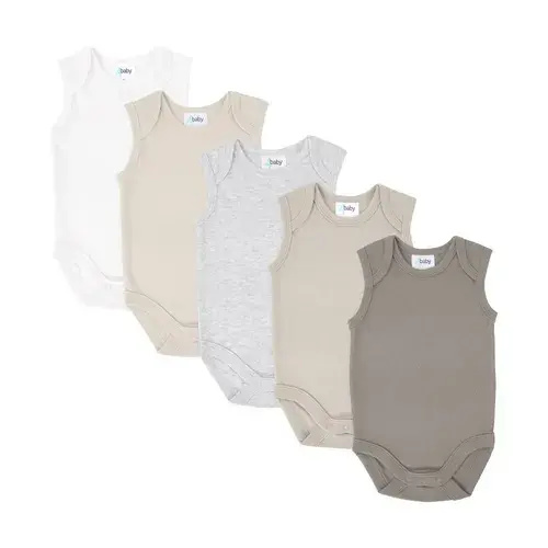 4baby Sleeveless Bodysuit 5 Pack Natural Multi | Baby Bunting AU