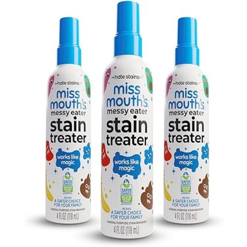 Miss Mouth's Messy Eater Stain Treater Spray - 4oz 3 Pack Stain Remover - Newborn & Baby Essentials - No Dry Cleaning Food, Grease, Coffee Off Laundry, Underwear, Fabric