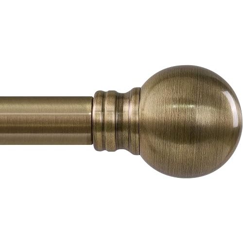 Antique Bronze Curtain Rods for Windows 16 to 88 Inch 1" Diameter Adjustable Heavy Duty Brass Window Curtain Rod with Metal Finials for Living Room Bedroom Farmhouse Kitchen Outdoor