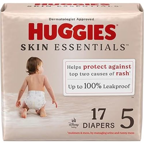 Huggies Size 5 Diapers, Skin Essentials Baby Diapers, Size 5 (27+ lbs), 17 Count, Packaging May Vary