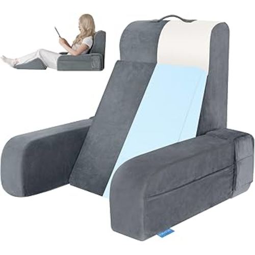 Kayfia Reading Pillow, 10 in 1 Back Pillow for Bed Sitting up with Detachable Arms Rest, Back Rest with Gel Memory Foam, Husband Pillow for Reading/Gaming/Working in Bed or Couch 19", Gray