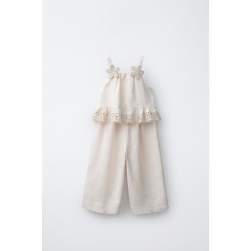 100% LINEN FLORAL LACE JUMPSUIT - Ecru | ZARA United States