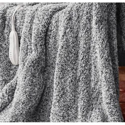 Heated Blanket Throw, 50x60 In Washable Electric Heating Blankets with 4 Heat Levels & 4 H Timer, Machine Washable Faux Fur Fabric, Brown