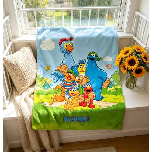 Personalized Sesame Street Blanket Soft Throw, Custom Name Kids Gift