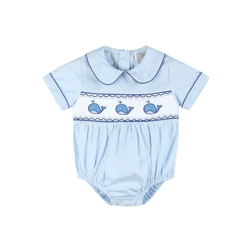 Lil cactus Baby Boys Light Blue Baby Brother Smocked Collared Romper