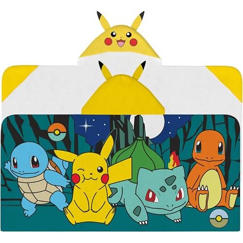 Pokemon Anime Kids Super Soft Bath/Pool/Beach Soft Cotton Terry Hooded Towel Wrap, 24 in x 50 in, (Official Licensed Product) By Franco