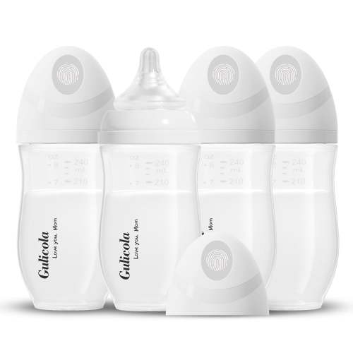 Gulicola PP (NOT GLASS) Baby Bottles for Breastfed Infant, Medium Flow Nipple, 3 Months +, Wide Neck, BPA Free, 8oz & 4 Pack