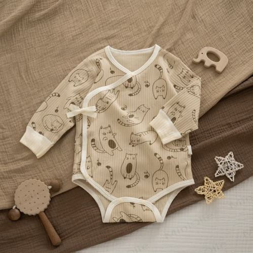 Baby Newborn Cat Ribbed Kimono Bodysuit
