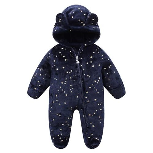WYTbaby Baby Snowsuit Fleece Hooded Romper Toddler Footed Jumpsuit Onesie Thin Fall Winter Outfits