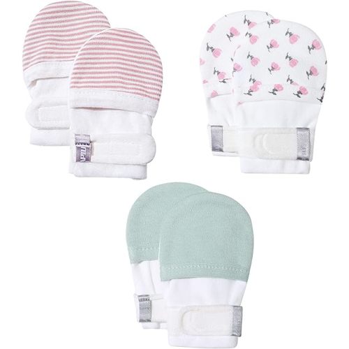 HAPIU Baby No Scratch Mittens Stay On, 100% Cotton Breathable, Adjustable Infant Gloves for Boys Girls, Newborn - 12 M