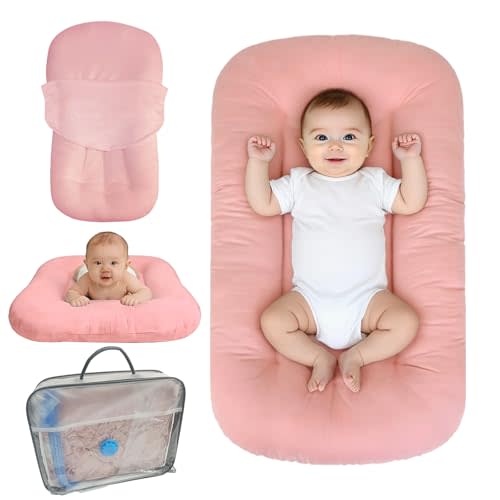 Baby Lounger for Infants Babies 0-24 Months, Bionic Organic Lounger, Soft Cotton Breathable Infant Floor Seats & Loungers for Newborn Baby Shower Gifts (Pink)