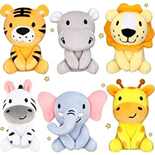 6 Pcs Mini Stuffed Forest Animals Jungle Bulk Plush Animal Toys 4 Inch Cute Plush Elephant Lion Giraffe for Baby Shower Christmas Birthday Gift Stuffer Animal Themed Party Decoration