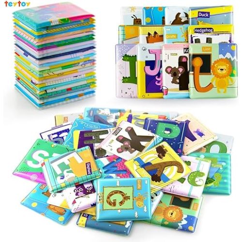 26 PCS Baby Soft Alphabet Cards Toys,Baby Bath Toy ABC Alphabet Baby Flash Cards Early Learning Educational Toy,Washable Waterproof Letter Toys for Toddler Kid Boy Girl 0 1 2 3 4Y