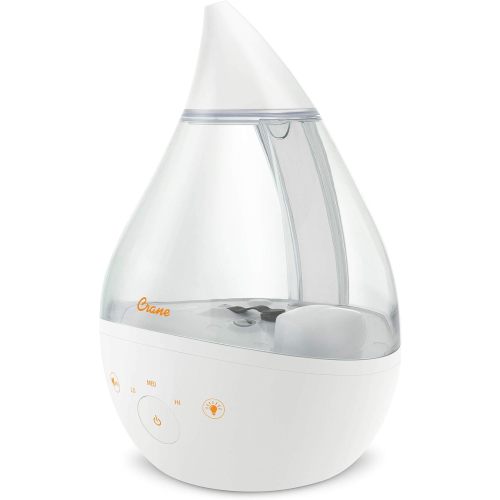 Crane 4-in-1 Drop Ultrasonic Cool Mist Humidifier, Clear & White
