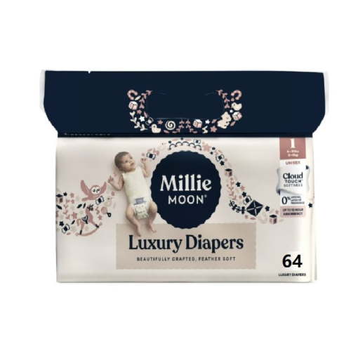 Millie Moon Luxury Diapers, Size 1, 64 Count