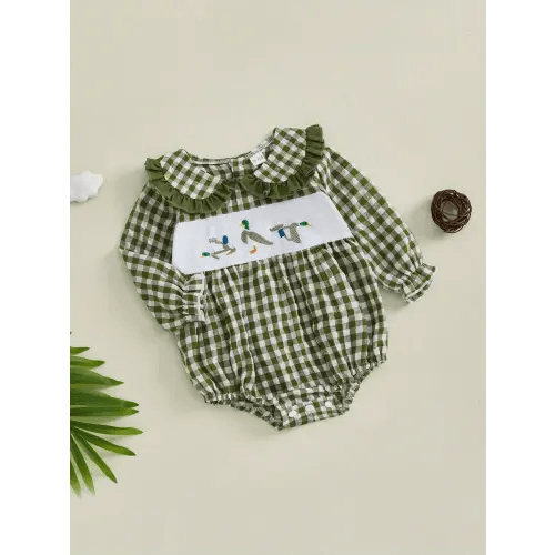 baby girl fall romper mallard duck long sleeve doll collar - Temu