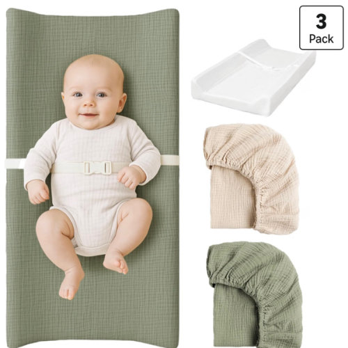 Konssy Baby Changing Pad Set with Waterproof Lining & 2 Pack Muslin Covers