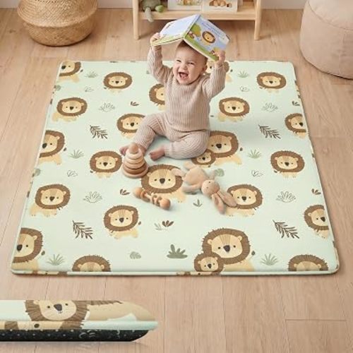 1.5" Thick Baby Floor Play Mat, 50x50 Padded Memory Foam Mat, Lion