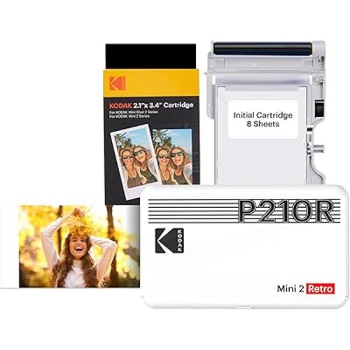 Kodak Mini 2 Retro 4PASS Portable Photo Printer, 2.1x3.4 inches, 38 Sheets Bundle, White