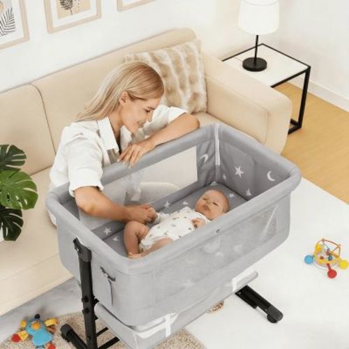 Kmaier Baby Bassinet Foldable Portable Bedside Crib,Storage Basket Breathable Mesh,Grey