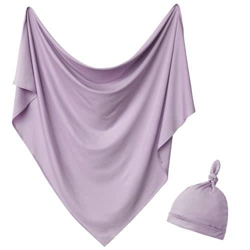 Newborn Swaddle Blanket with Hat Set Baby Swaddle Set Hospital Receiving Blankets for Girls Boys(Mauve)
