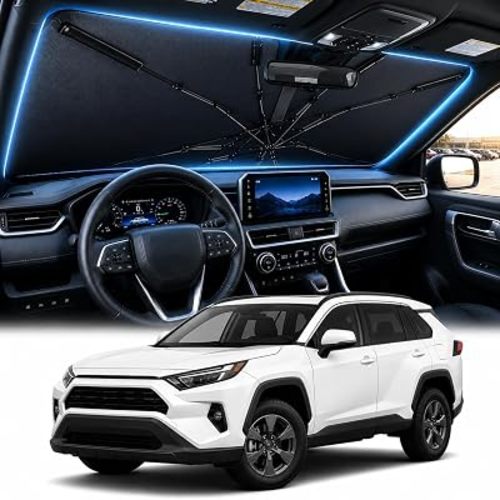 [2026 Upgraded] DooGooCoo Windshield Sun Shade [Up to 70°F Cooler, 100% Sunlight Blocked] car Sun Shade Windshield Umbrella, Keeps Interior Cooler car Shade Front Windshield, Medium 57" x 32".