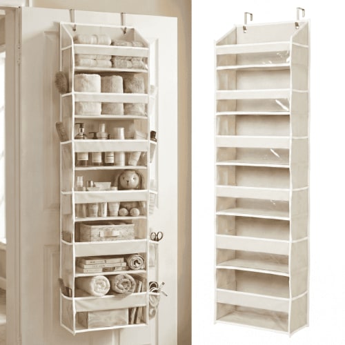 Homelux Theory Over the Door Organizer, 6 Large Front Pockets and 12 Mesh Side Pockets, 50 lb Heavy Duty Hanging Door Storage for Closet, Bathroom, Bedroom, Nursery, Ivory