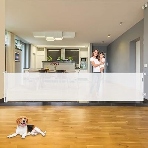 Mom's Choice Awards Winner - 110 Inch Extra Wide Baby Gate for Large Openings Retractable Baby Gates Indoor Outdoor Extra Long Dog Gate for Doorway Stair Gates for Kids or Pets Extra Large Dog Gate
