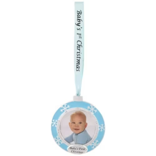 Northlight Baby's First Christmas Photo Ornament with European Crystals - 3" - Blue and Silver