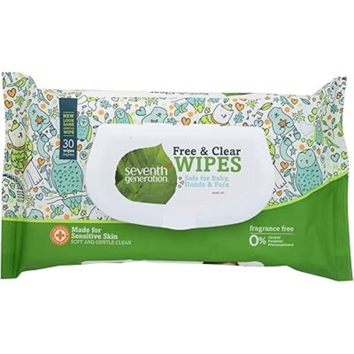 Seventh Generation Free and Clear Baby Wipes Travel Pack, 30 Count (Pack of 12)