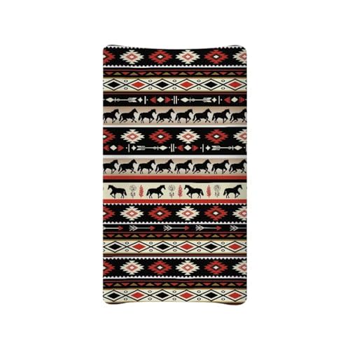 Aztec Horse Changing Pad Cover Washable Western Style Diaper Change Table Covers, Soft Stretchy Safe Snug Fitted Changing Mat Sheet Fit 32"/34" x 16"