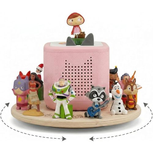 Rotating Magnetic Wooden Display Stand for Tonies storage, 360° Round Turntable for TonieBox Organizer,Tonies Shelf Compatible with Toniebox 1 & 2 In Kids Room (standard)