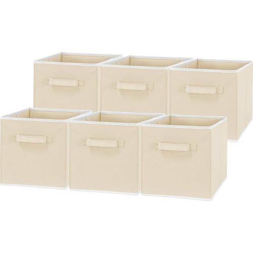 Simple Houseware Foldable Cube Storage Bins, 11-Inch Beige, 6-Pack Fabric Cubes Organizer for Closet or Shelves