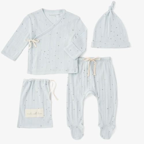 Blue Celestial Organic Cotton Ribbed Layette Set