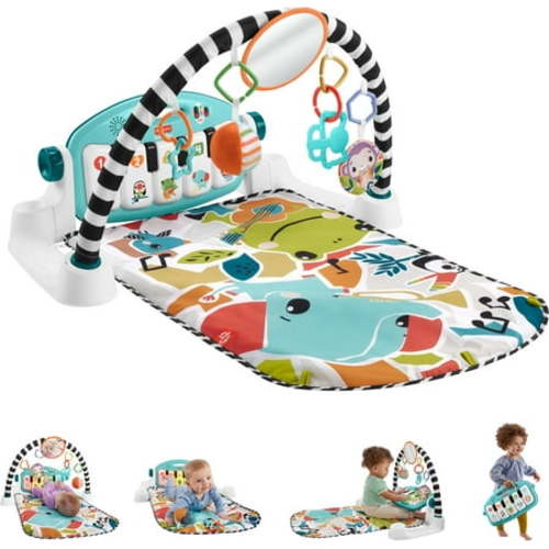 Fisher-Price Glow and Grow Kick & Play Piano Gym Baby Playmat with Musical Learning Toy, Blue - English Version 0-36 Months
