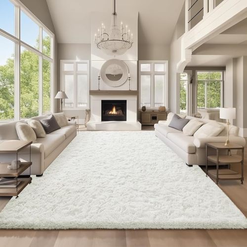 Ophanie 8x10 Area Rugs for Living Room, Washable Non-Slip Fluffy Soft Large Shag Bedroom Carpet, Ivory Big Indoor Nursery Rug, Carpets for Boy and Girls Room Dorm Home Decor Aesthetic