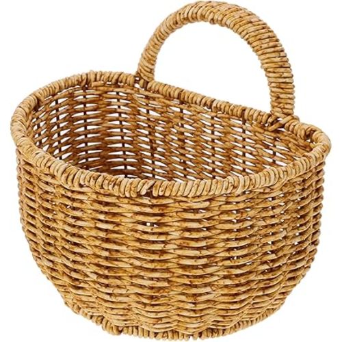 Woven Hanging Basket for Front Door Hanging Storage, Wicker Wall Basket Decor for Garden Farmhouse Home Flowers Garlic Fruit Storage Holder