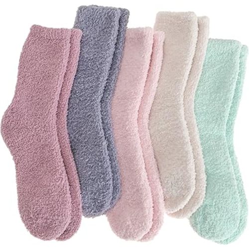 Fuzzy Socks Warm Fluffy Winter Cozy Thick Plush Slipper Sleep Comfy Crew Socks for Women & Men 5 Pairs