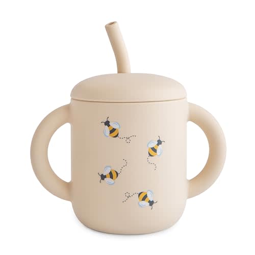 mushie 100% Silicone Training Cup & Straw for Toddlers | 6 Months+ (Bees)