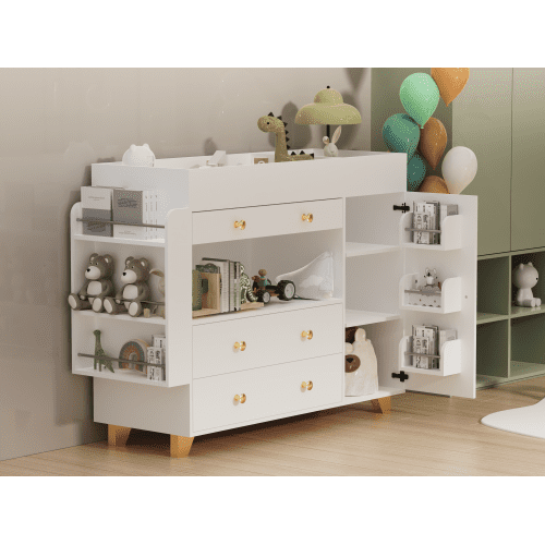 Changing Table Modern Dresser with Wide Table Top, 3Drawers, White Drawer Dresser
