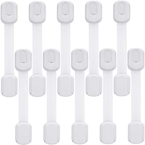 Goodv Child Safety Cabinet Locks - (10 Pack) Baby Proofing Latches to Drawer Door Fridge Oven Toilet Seat Kitchen Cupboard Appliance Trash Can with 3M Adhesive - Adjustable Strap No Drill No Tool