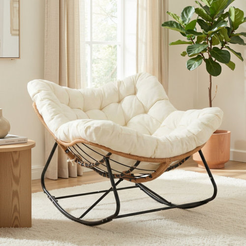 Lark Manor™ Indoor & Outdoor Papasan Rocking Chair, Oversized Padded Lounge Rocker With Cushion, Comfy Egg Lounge Chair, Large Indoor Rocking Recliner For Living Room/Porch/Garden & Reviews | Wayfair