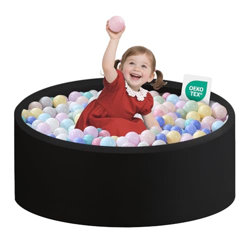 Zedachica Ball Pit for Toddlers 35.43''x11.81 Baby Ball Pits Soft Memory Foam Ball Pit Round Kids Ball Pit Indoor Game Kids Play Ball Pool Ideal Gift for Girls and Boys (Black, NO Balls)