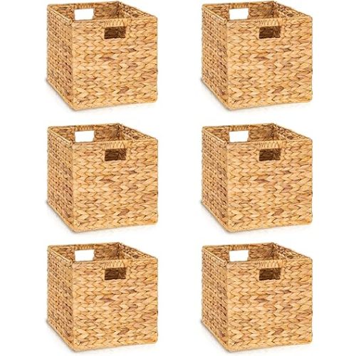 10.5x10.5x10.5 Wicker Storage Cubes, Water Hyacinth Storage Basket, Wicker Storage Baskets for Shelves, Woven Baskets for Storage, Square Wicker Storage Basket for Bedroom, Living Room
