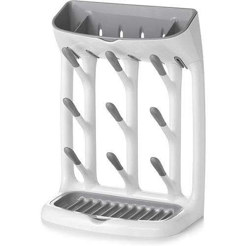 OXO Tot Space-Saving Baby Bottle Drying Rack, Compact Dish Drying Rack with Removable Trays, Countertop Bottle Organizer for Baby Bottles, Nipples, Pacifiers and Lids, BPA Free, Dishwasher Safe
