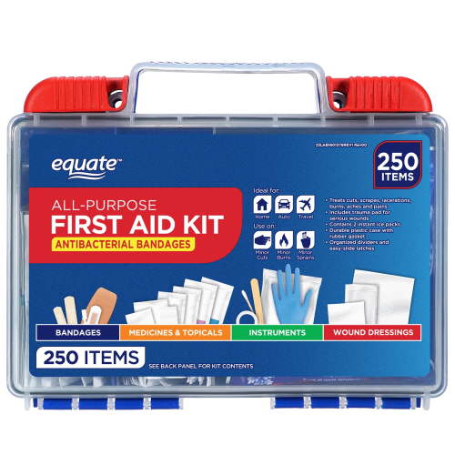Equate All-Purpose First Aid Kit with Antibacterial Bandages, 250 Items